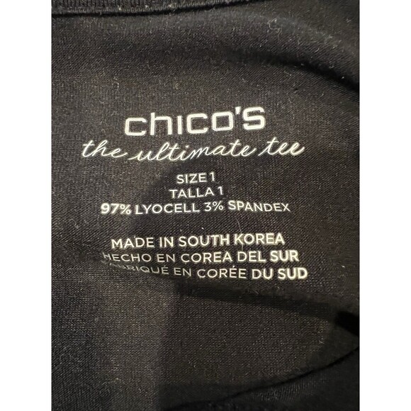CHICO'S ULTIMATE TEE V-Neck T-Shirt Solid Black Long Sleeve Size 1/M/8 - Picture 5 of 8